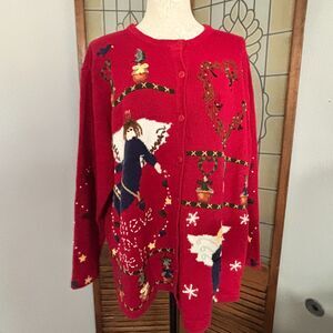 Quacker Factory I Believe in Angels Embroidered Cardigan Sweater Size 2X